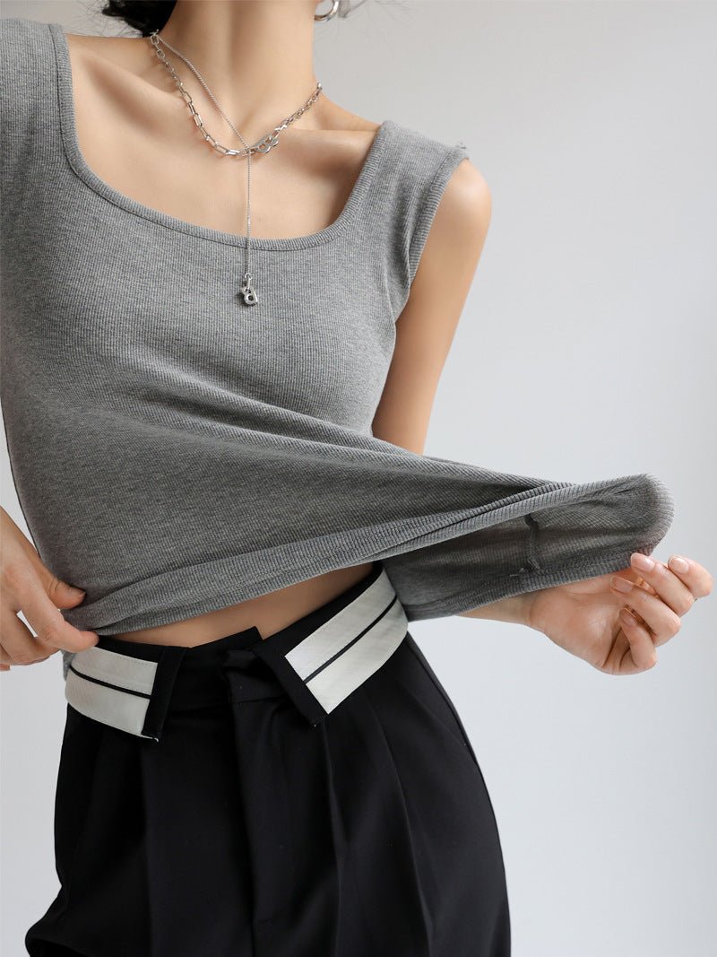 Douyin's Popular Bottoming with Square Collar Vest for Women, Sleeveless Waistcoat, Spring, Autumn and Summer Outer Wear, Suspbottomer Slim Top - LeeHT