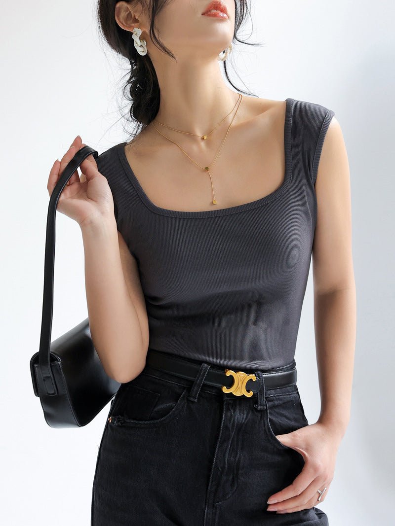 Douyin's Popular Bottoming with Square Collar Vest for Women, Sleeveless Waistcoat, Spring, Autumn and Summer Outer Wear, Suspbottomer Slim Top - LeeHT