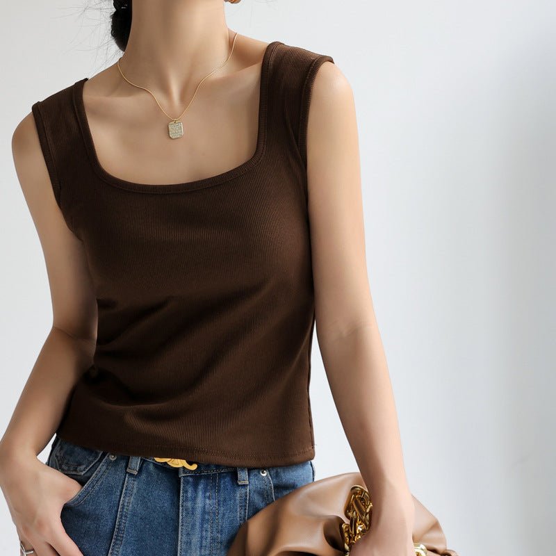 Douyin's Popular Bottoming with Square Collar Vest for Women, Sleeveless Waistcoat, Spring, Autumn and Summer Outer Wear, Suspbottomer Slim Top - LeeHT