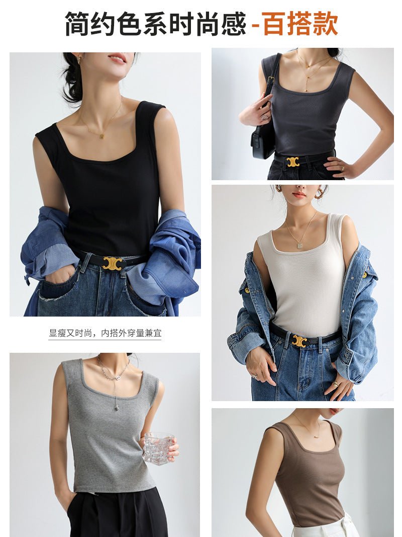 Douyin's Popular Bottoming with Square Collar Vest for Women, Sleeveless Waistcoat, Spring, Autumn and Summer Outer Wear, Suspbottomer Slim Top - LeeHT