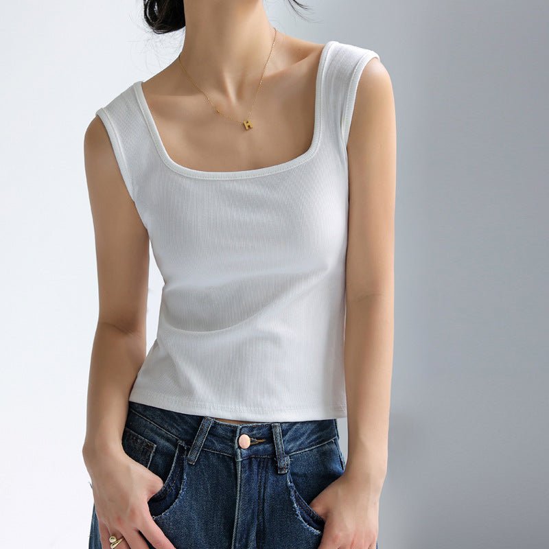 Douyin's Popular Bottoming with Square Collar Vest for Women, Sleeveless Waistcoat, Spring, Autumn and Summer Outer Wear, Suspbottomer Slim Top - LeeHT