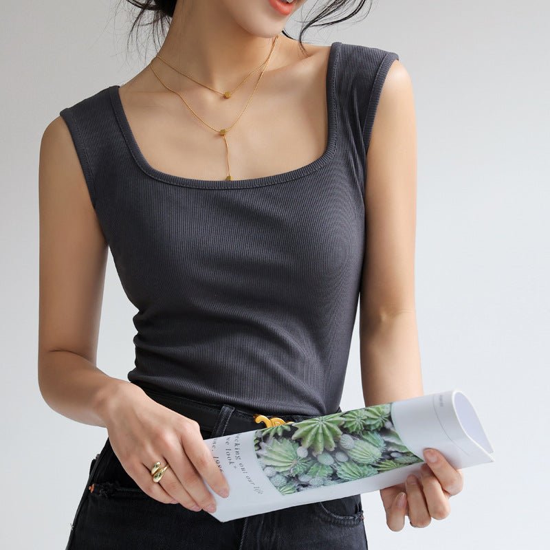 Douyin's Popular Bottoming with Square Collar Vest for Women, Sleeveless Waistcoat, Spring, Autumn and Summer Outer Wear, Suspbottomer Slim Top - LeeHT