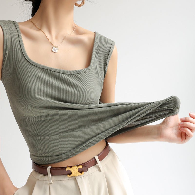 Douyin's Popular Bottoming with Square Collar Vest for Women, Sleeveless Waistcoat, Spring, Autumn and Summer Outer Wear, Suspbottomer Slim Top - LeeHT