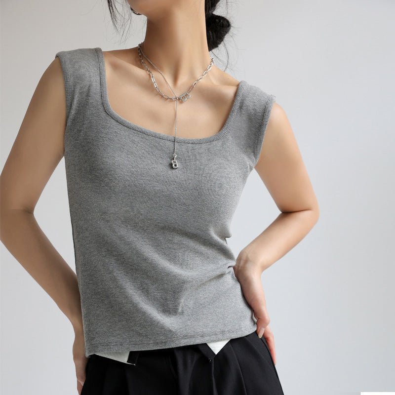 Douyin's Popular Bottoming with Square Collar Vest for Women, Sleeveless Waistcoat, Spring, Autumn and Summer Outer Wear, Suspbottomer Slim Top - LeeHT