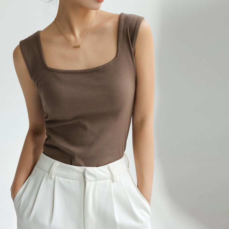Douyin's Popular Bottoming with Square Collar Vest for Women, Sleeveless Waistcoat, Spring, Autumn and Summer Outer Wear, Suspbottomer Slim Top - LeeHT
