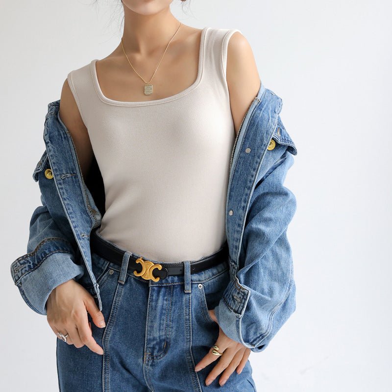 Douyin's Popular Bottoming with Square Collar Vest for Women, Sleeveless Waistcoat, Spring, Autumn and Summer Outer Wear, Suspbottomer Slim Top - LeeHT