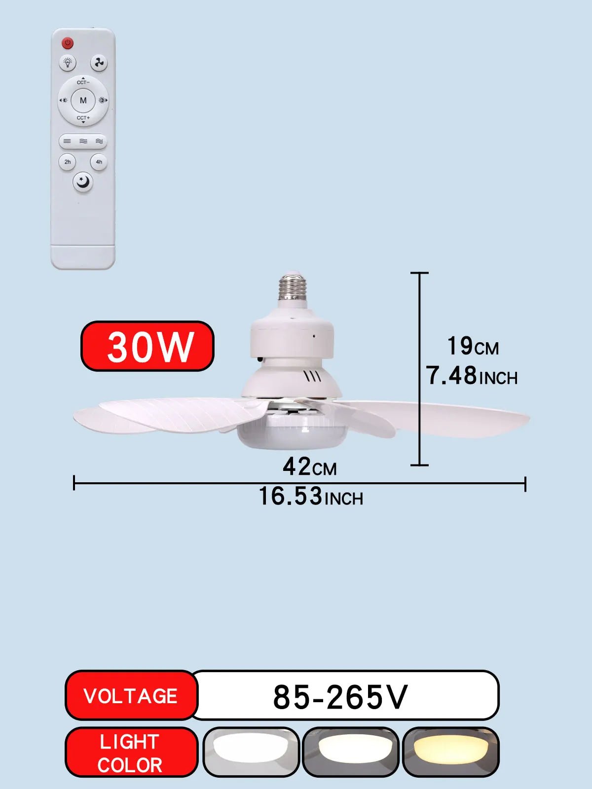 E27 with Remote LED 30W 40W Ceiling Fan Light Dimming Function Suitable for Living Room Study and Home Use 85-265V - LeeHT
