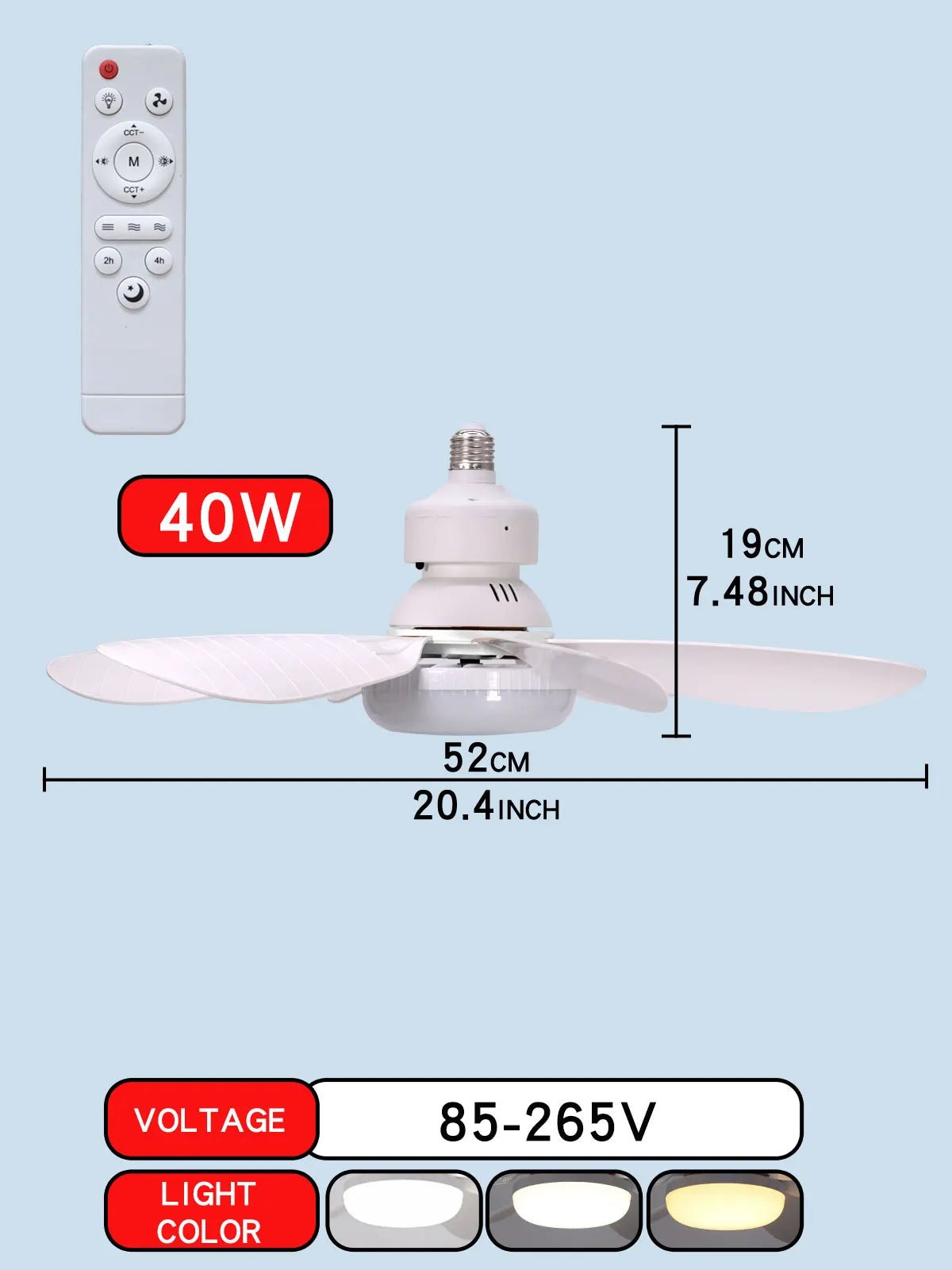 E27 with Remote LED 30W 40W Ceiling Fan Light Dimming Function Suitable for Living Room Study and Home Use 85-265V - LeeHT