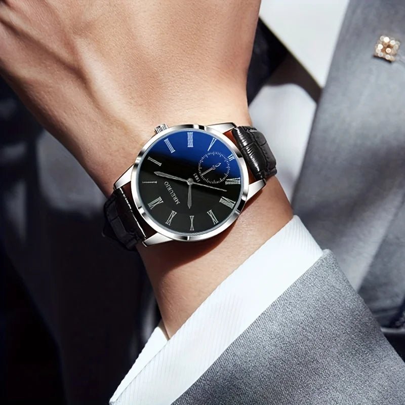 Fashion Quartz Belt Men's Watch Stainless Steel Round Wrist Watch, Ideal Choice for Gifts - LeeHT