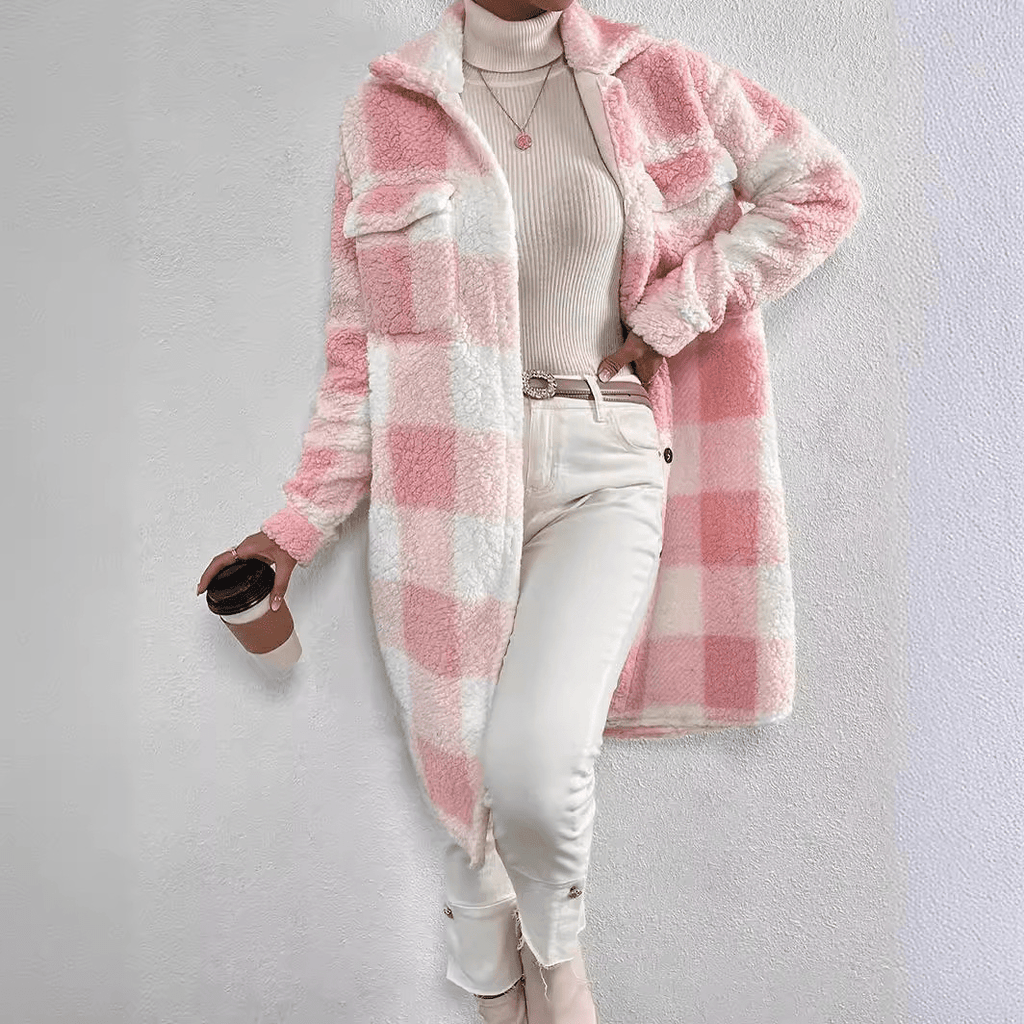 Fleece Plaid Long Coat - LeeHT