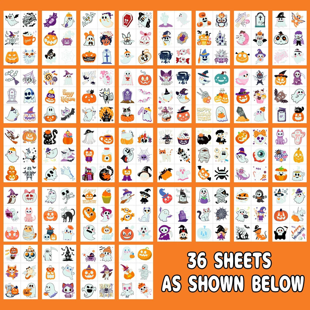 Glow-in-the-Dark Halloween Temporary Tattoos, with a variety of patterns, are suitable as party decorations and gifts，36 sheets - LeeHT