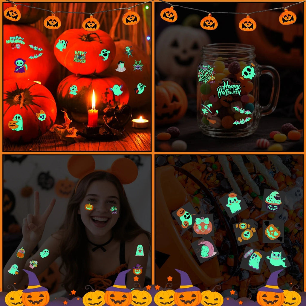 Glow-in-the-Dark Halloween Temporary Tattoos, with a variety of patterns, are suitable as party decorations and gifts，36 sheets - LeeHT