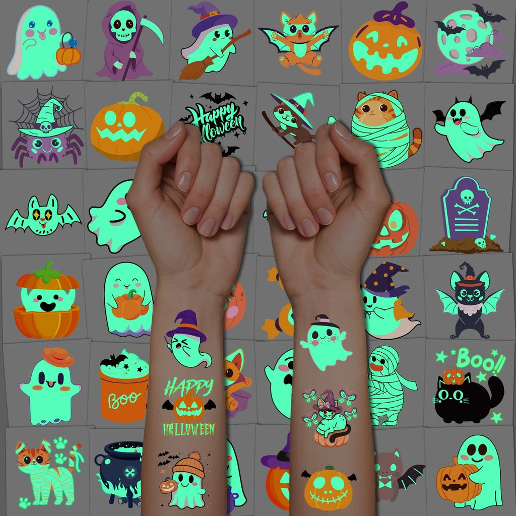 Glow-in-the-Dark Halloween Temporary Tattoos, with a variety of patterns, are suitable as party decorations and gifts，36 sheets - LeeHT