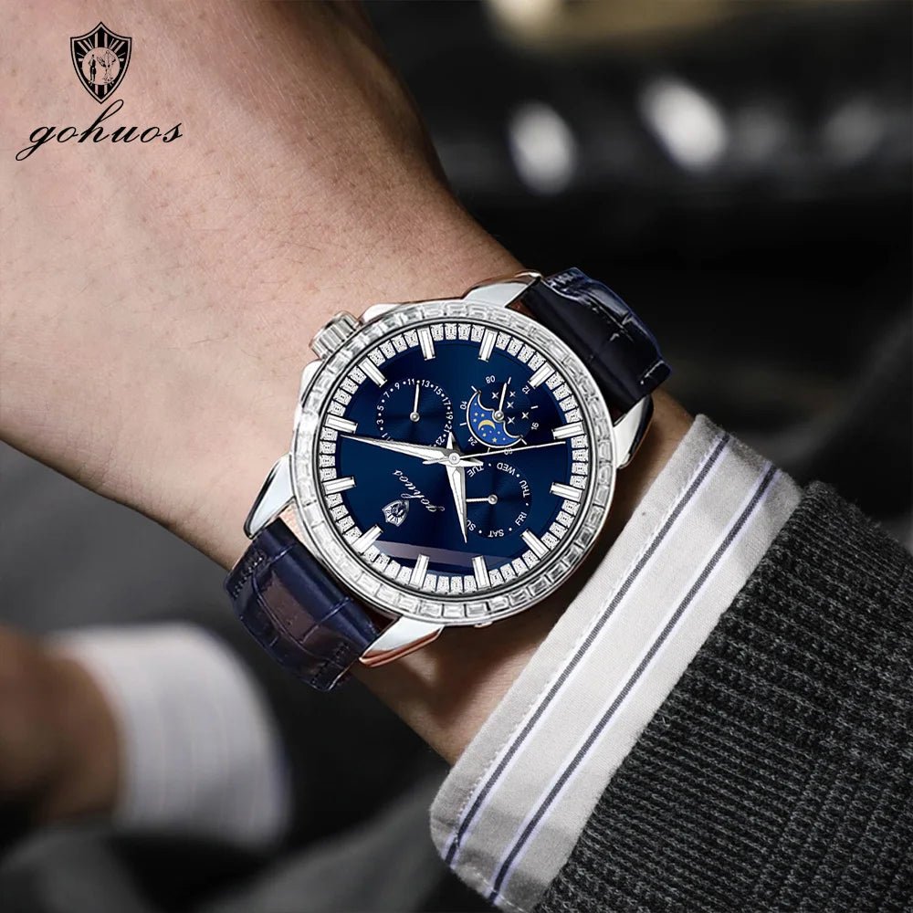 Gohuos 9813 Men's Quartz Watches and Gift Wholesale Luminous Waterproof Leather Band Business Customized Wristwatch for Male - LeeHT
