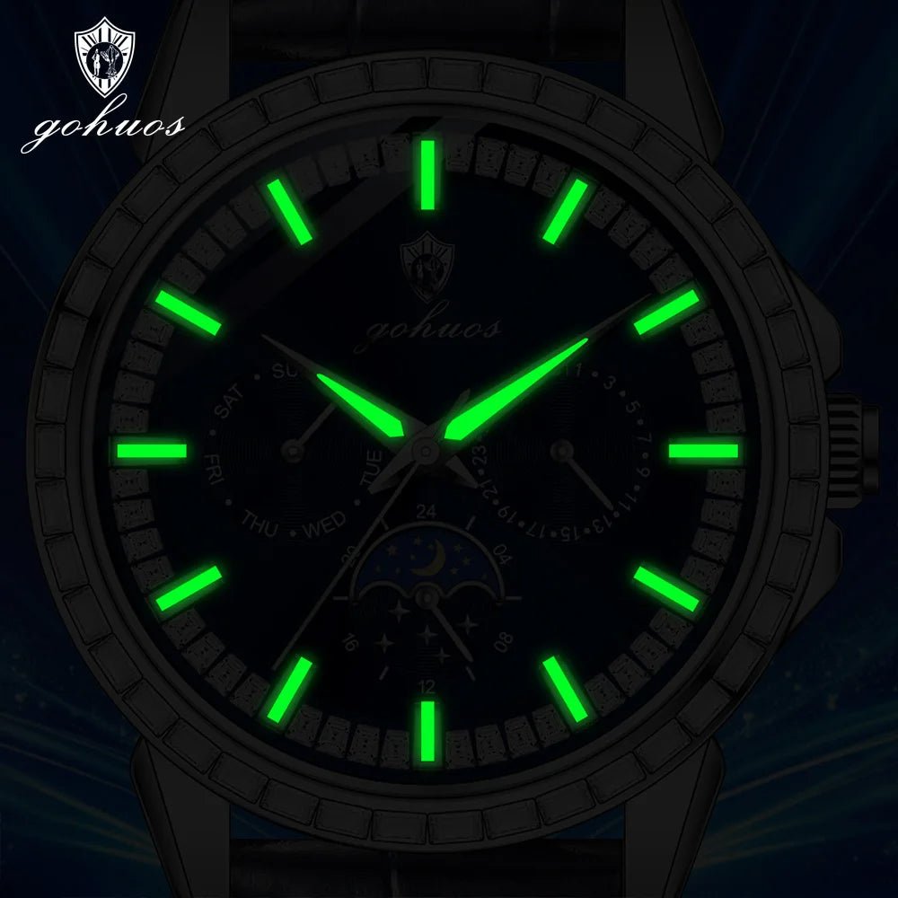 Gohuos 9813 Men's Quartz Watches and Gift Wholesale Luminous Waterproof Leather Band Business Customized Wristwatch for Male - LeeHT
