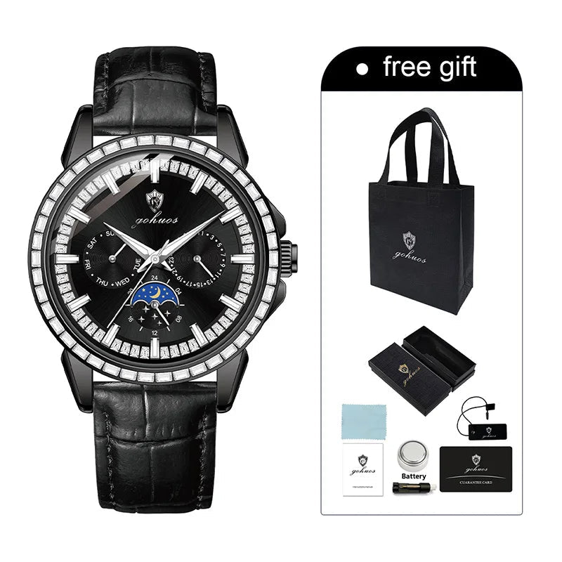 Gohuos 9813 Men's Quartz Watches and Gift Wholesale Luminous Waterproof Leather Band Business Customized Wristwatch for Male - LeeHT