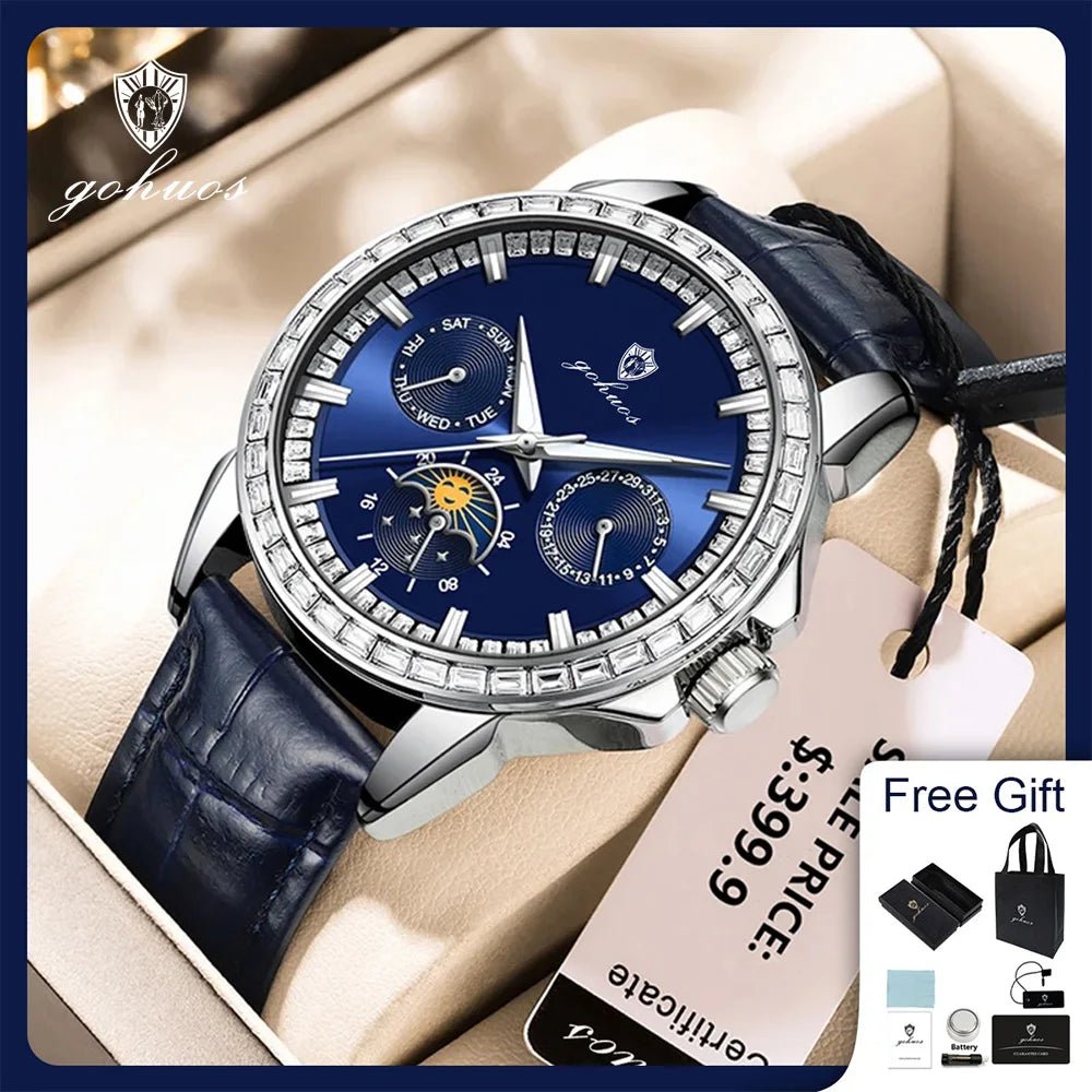 Gohuos 9813 Men's Quartz Watches and Gift Wholesale Luminous Waterproof Leather Band Business Customized Wristwatch for Male - LeeHT