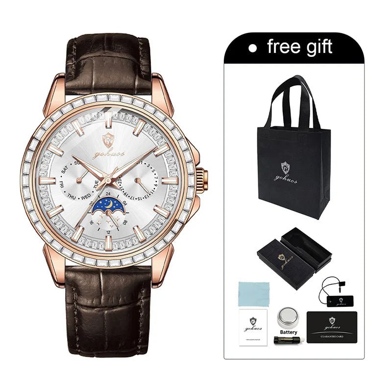 Gohuos 9813 Men's Quartz Watches and Gift Wholesale Luminous Waterproof Leather Band Business Customized Wristwatch for Male - LeeHT