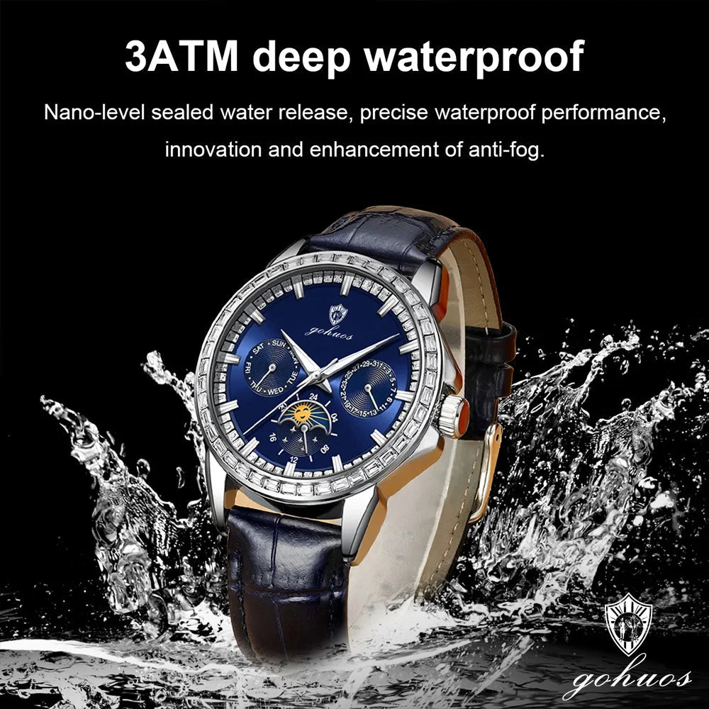 Gohuos 9813 Men's Quartz Watches and Gift Wholesale Luminous Waterproof Leather Band Business Customized Wristwatch for Male - LeeHT
