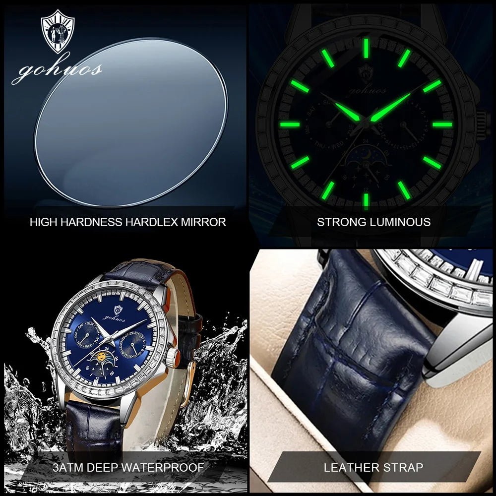 Gohuos 9813 Men's Quartz Watches and Gift Wholesale Luminous Waterproof Leather Band Business Customized Wristwatch for Male - LeeHT