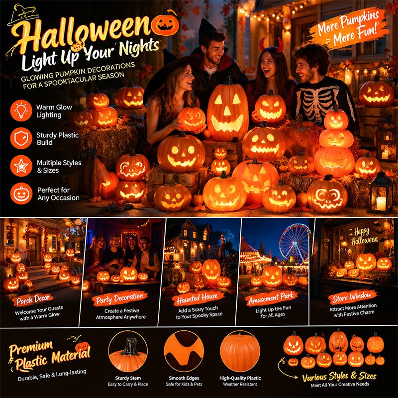 Halloween Pumpkin Lantern Luminous Prop – 1PC Expression Pumpkin Ornament for Outdoor, Mall, Hotel Scene Decoration - LeeHT