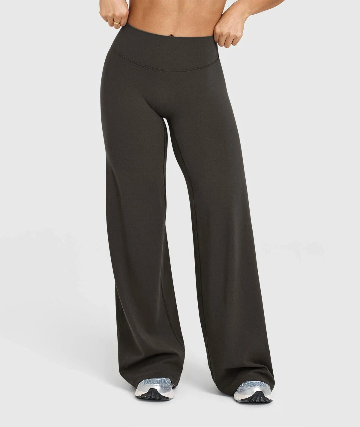 High Waisted Wide Leg Yoga Pants Women Butt Lift Coffee Brown Workout Trousers Flare Leggings Tummy Control Gym Fitness Wear - LeeHT