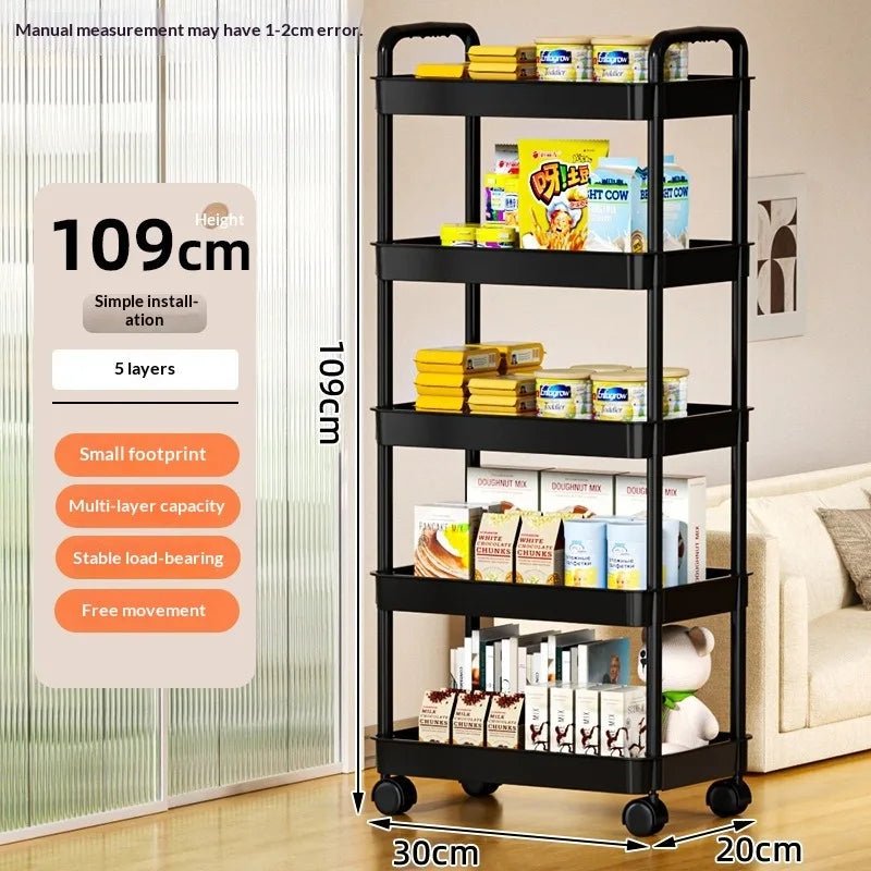 Hot 5-tier Kitchen Storage Shelf, Mobile Trolley, Floor-standing Multi-layer Storage Rack, for Snacks, Fruits and Vegetables - LeeHT