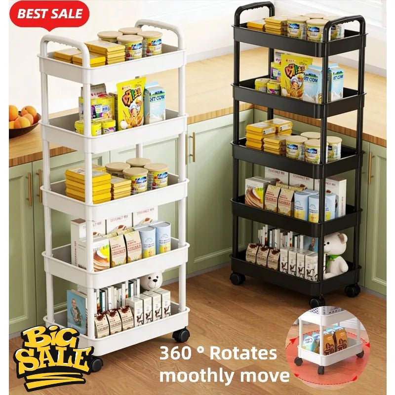 Hot 5-tier Kitchen Storage Shelf, Mobile Trolley, Floor-standing Multi-layer Storage Rack, for Snacks, Fruits and Vegetables - LeeHT