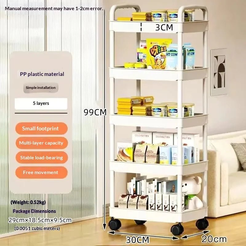 Hot 5-tier Kitchen Storage Shelf, Mobile Trolley, Floor-standing Multi-layer Storage Rack, for Snacks, Fruits and Vegetables - LeeHT