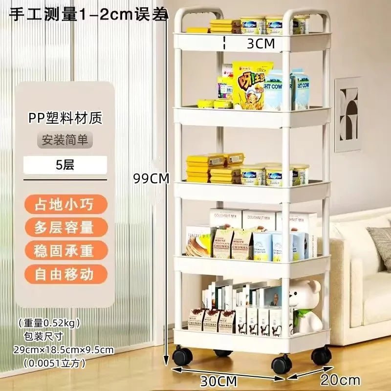 Hot 5-tier Kitchen Storage Shelf, Mobile Trolley, Floor-standing Multi-layer Storage Rack, for Snacks, Fruits and Vegetables - LeeHT