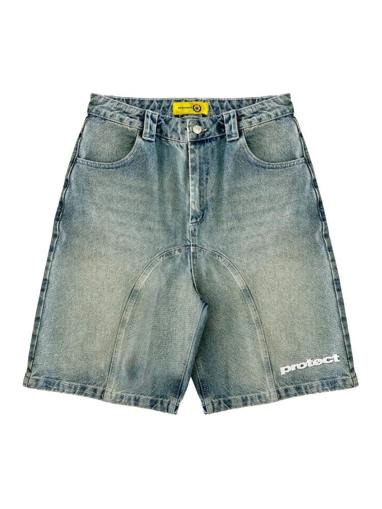 HOUZHOU Y2k Vintage Harajuku Short Jeans Women Washed Embroidery American Retro Man Denim Jorts Baggy Hip Hop Streetwear Summer - LeeHT