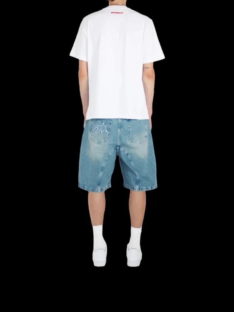 HOUZHOU Y2k Vintage Harajuku Short Jeans Women Washed Embroidery American Retro Man Denim Jorts Baggy Hip Hop Streetwear Summer - LeeHT