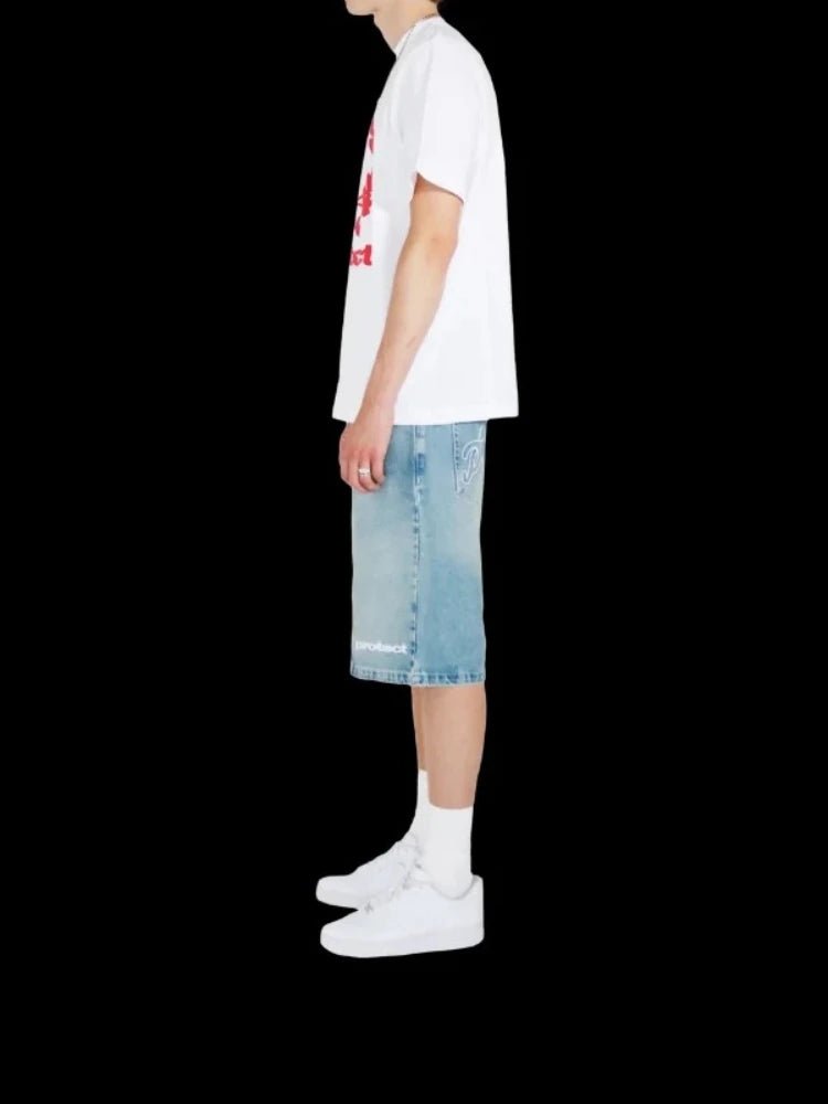 HOUZHOU Y2k Vintage Harajuku Short Jeans Women Washed Embroidery American Retro Man Denim Jorts Baggy Hip Hop Streetwear Summer - LeeHT