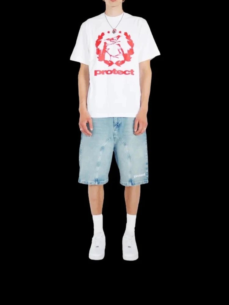HOUZHOU Y2k Vintage Harajuku Short Jeans Women Washed Embroidery American Retro Man Denim Jorts Baggy Hip Hop Streetwear Summer - LeeHT
