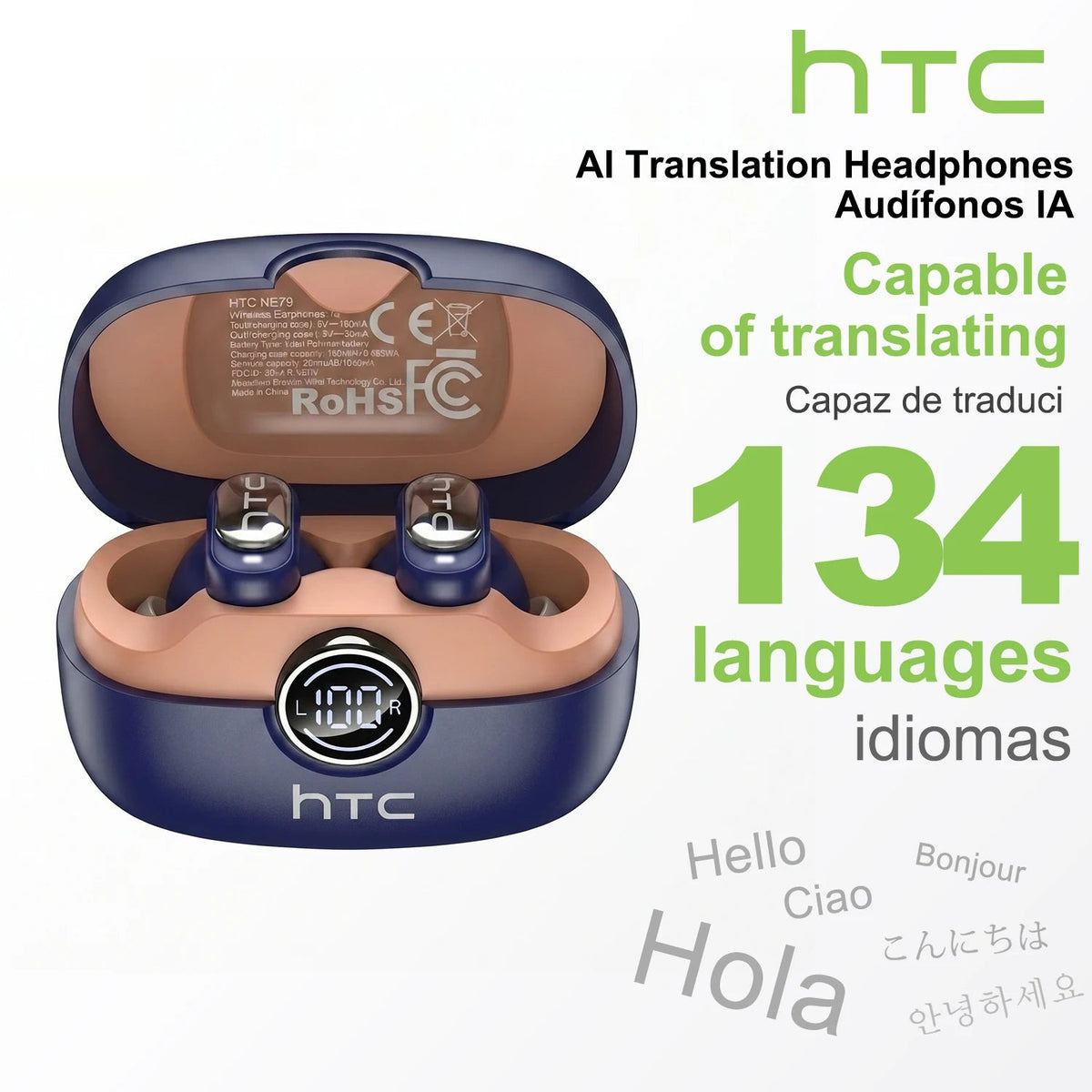 HTC NE79 TWS Wireless Bluetooth Earphones: AI Translator Earbuds Noise Cancellation Long Battery Life Premium Audio Headphones - LeeHT