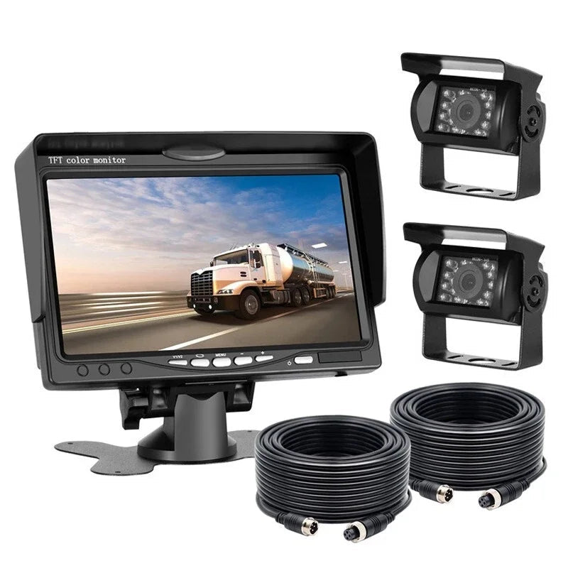 IPoster 7" Car Monitor 4PIN 2x Rear View Backup Cameras Night Vision Waterproof 12-24v Heavy Duty for Truck Caravan Rvs - LeeHT