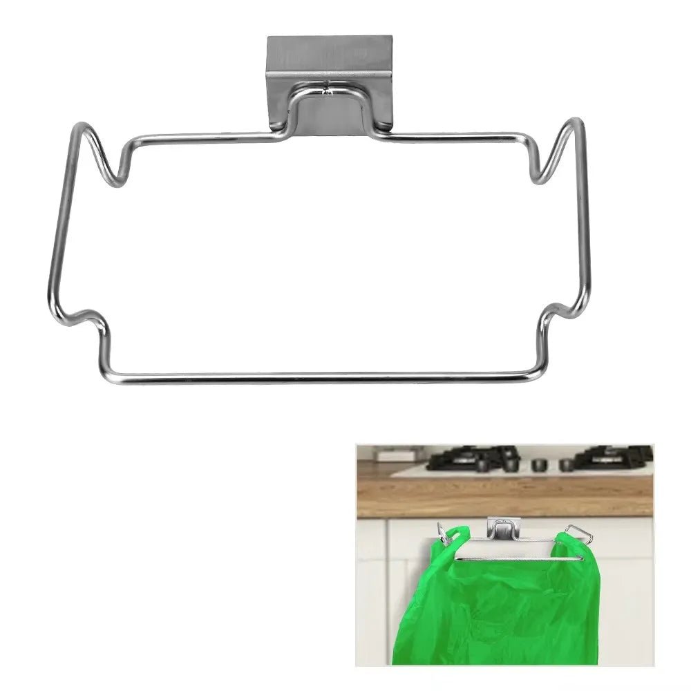 Kitchen Non Perforated Stainless Steel Garbage Rack With Hanging Bracket, Cabinet Door With Cloth And Garbage Bag Storage Rack - LeeHT