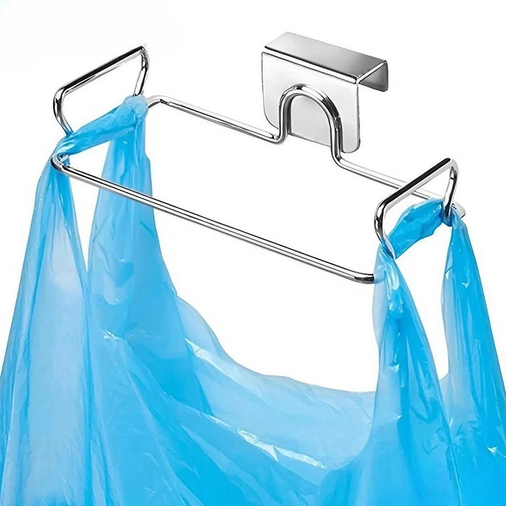 Kitchen Non Perforated Stainless Steel Garbage Rack With Hanging Bracket, Cabinet Door With Cloth And Garbage Bag Storage Rack - LeeHT