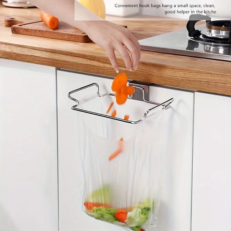 Kitchen Non Perforated Stainless Steel Garbage Rack With Hanging Bracket, Cabinet Door With Cloth And Garbage Bag Storage Rack - LeeHT