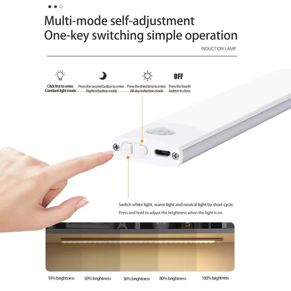 LED Cabinet Light USB Type-C Rechargeable Motion Sensor Led Lamp for Kitchen Wardrobe Cabinet Lighting 20cm/30cm/40cm/50cm/60cm - LeeHT