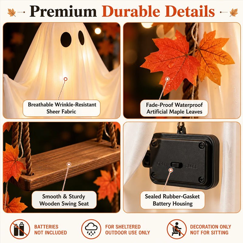 LED Luminous Hanging Swinging Ghost – Adjustable Brightness, Remote Control Halloween Yard Flying Ghost Decoration - LeeHT
