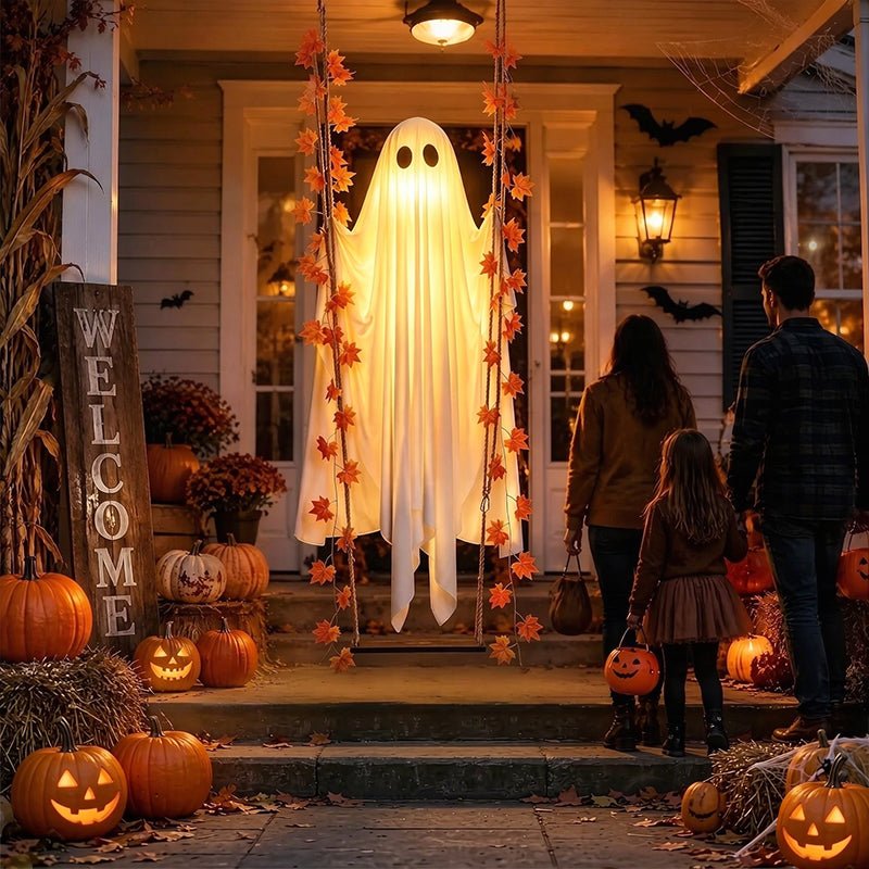 LED Luminous Hanging Swinging Ghost – Adjustable Brightness, Remote Control Halloween Yard Flying Ghost Decoration - LeeHT