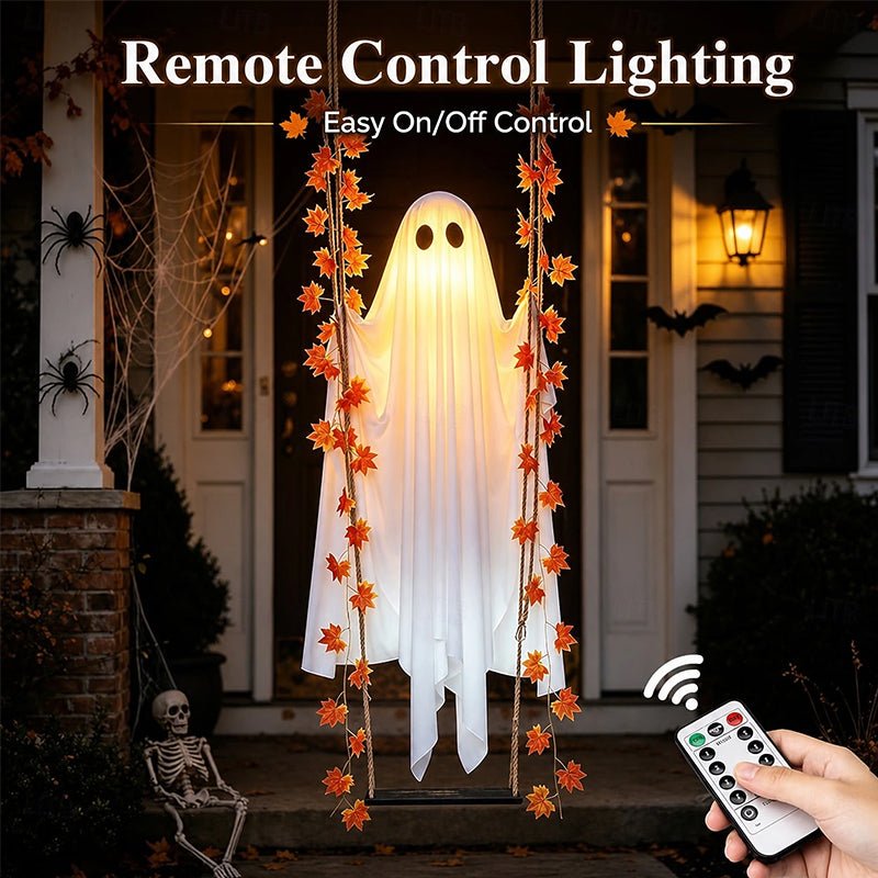 LED Luminous Hanging Swinging Ghost – Adjustable Brightness, Remote Control Halloween Yard Flying Ghost Decoration - LeeHT