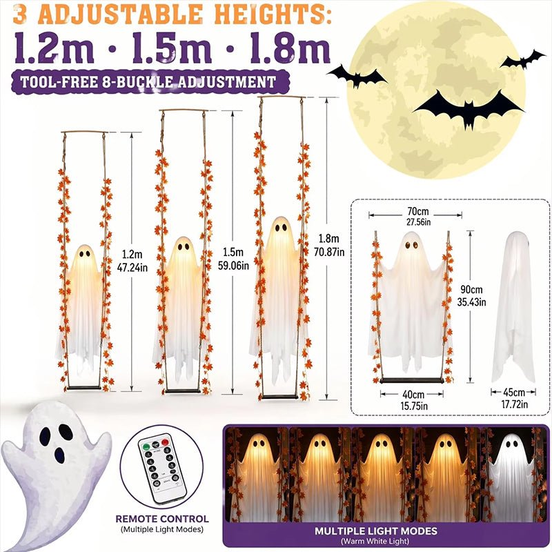LED Luminous Hanging Swinging Ghost – Adjustable Brightness, Remote Control Halloween Yard Flying Ghost Decoration - LeeHT