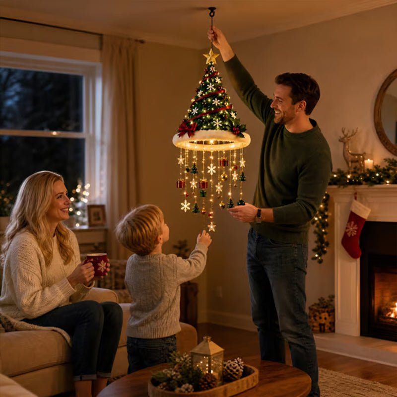 Lighted Santa Hat Hanging Chandelier – 3 Styles Warm LED Christmas String Lights with Festive Ornaments, Holiday Lighting Decor - LeeHT