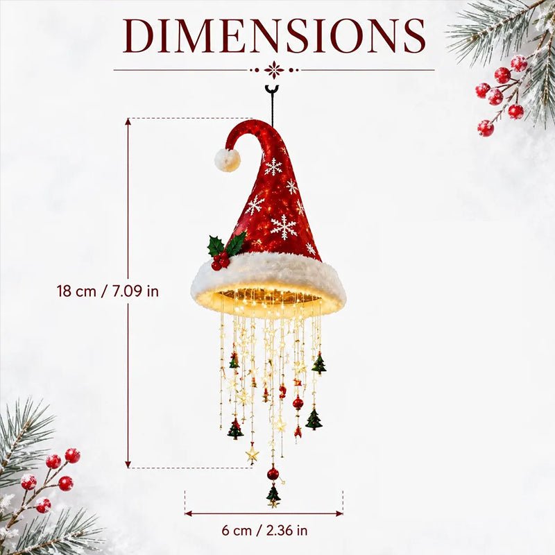 Lighted Santa Hat Hanging Chandelier – 3 Styles Warm LED Christmas String Lights with Festive Ornaments, Holiday Lighting Decor - LeeHT