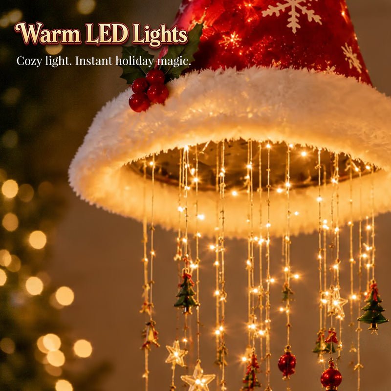Lighted Santa Hat Hanging Chandelier – 3 Styles Warm LED Christmas String Lights with Festive Ornaments, Holiday Lighting Decor - LeeHT