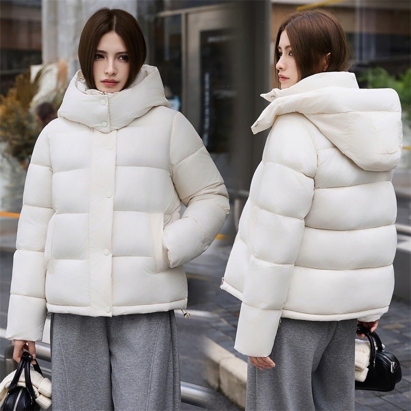Little Chanel White Hooded Waist-Cinching Thickened Puffer Coat for Women - LeeHT