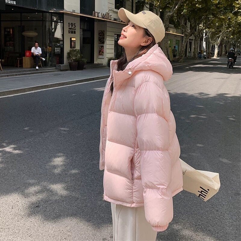Long Sleeve Hooded Loose Cropped Puffer Jacket for Women - LeeHT