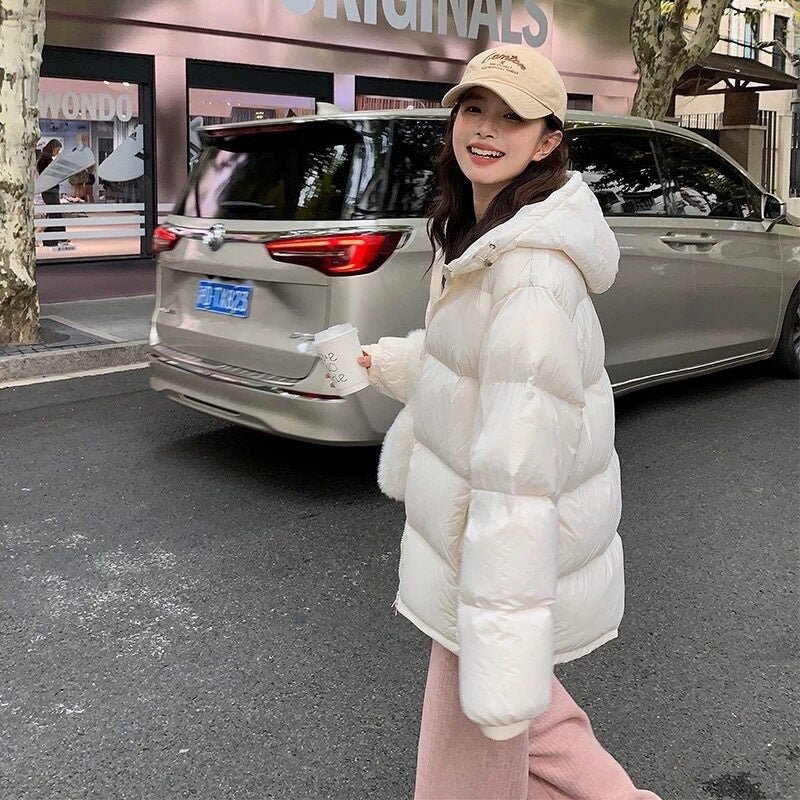 Long Sleeve Hooded Loose Cropped Puffer Jacket for Women - LeeHT